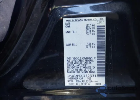 2018 Nissan Altima 2.5 Sl из США, поврежденный, VIN 1N4AL3AP4JC152331